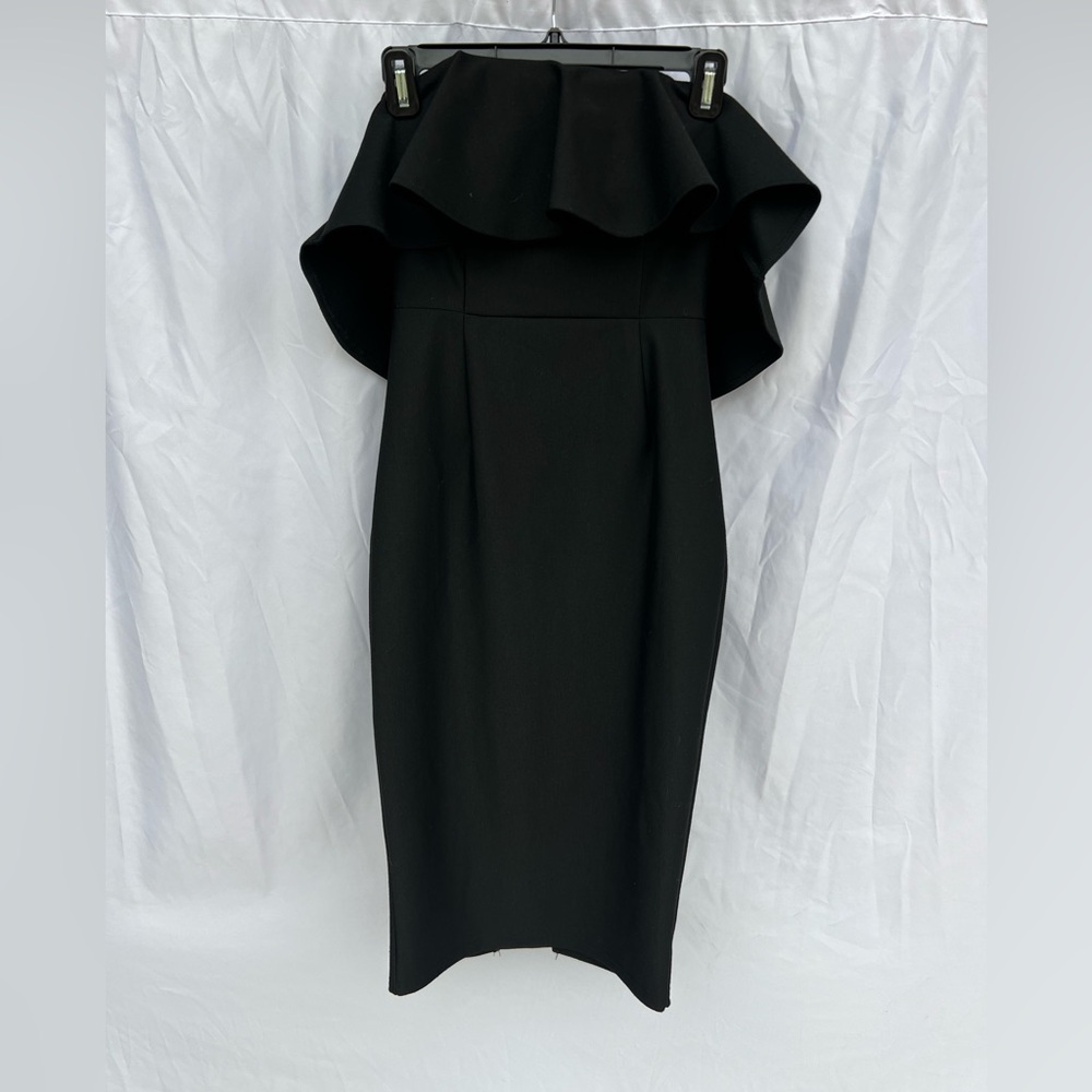 A.peach strapless pencil dress top ruffle zip back solid black womens size small